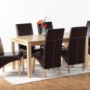 Belgravia Oak Dining Set, Table and 6 Brown Dining Chairs