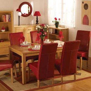 Belgravia Oak Dining Set, Table and 6 Red Dining Chairs