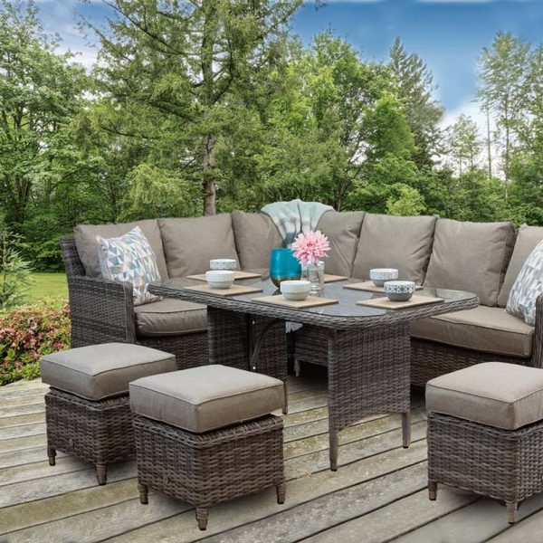 Rattan Patio Outdoor Garden Corner Sofa Dining Table Chairs Set ...