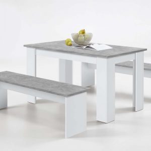 SlumberHaus Dorma Dining Table and 2 Bench Set in White and Concrete