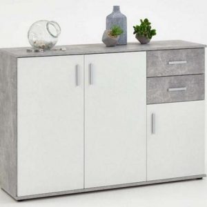 SlumberHaus Urban 3 Door 2 Draw White & Grey Stone Concrete Sideboard Cabinet Unit1