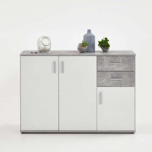 SlumberHaus Urban 3 Door 2 Draw White & Grey Stone Concrete Sideboard Cabinet Unit3