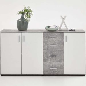 SlumberHaus Urban 3 Door 4 Draw White & Grey Stone Concrete Sideboard Cabinet Unit2