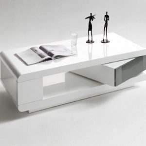 ModaNuvo IDA Modern White Grey High Gloss Storage Coffee Table With Rotating Drawer