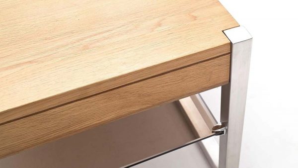 ModaNuvo 'Migel' Modern Solid Oak Coffee Table Glass Shelf Stainless Steel Metal Legs 4